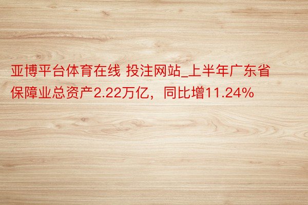 亚博平台体育在线 投注网站_上半年广东省保障业总资产2.22万亿，同比增11.24%