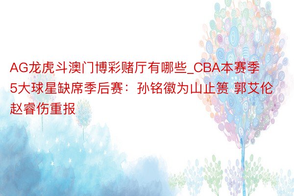 AG龙虎斗澳门博彩赌厅有哪些_CBA本赛季5大球星缺席季后赛：孙铭徽为山止篑 郭艾伦赵睿伤重报